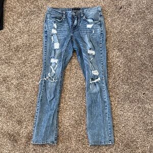 Empyre Men's Slim Straight Distressed Jeans - Light Blue Denim